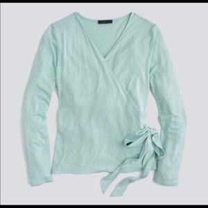 J Crew wrap top in sun drenched aqua